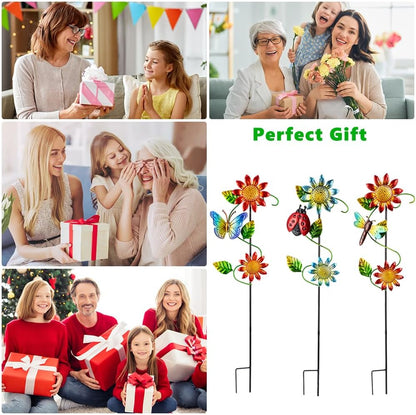 3 Pcs Sunflower Decorative Garden Stakes,23.5 inches Metal Sunflower Outdoor Fall Decor,Yard Art for Outside Decor for Mom,Women,Grandma