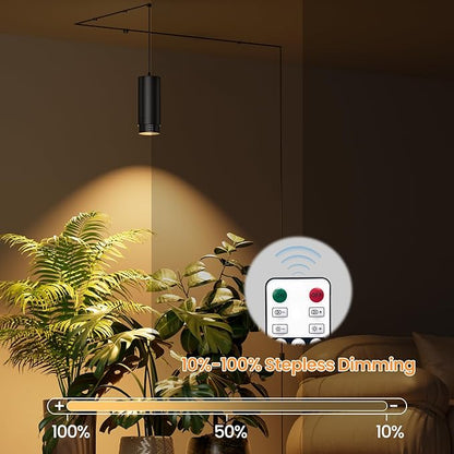 Remote Control Hanging Grow Lights for Indoor Plants, 30W Hanging Plant Light with Auto On/Off Timer, Full Spectrum LED Grow Light 3000K-5000K, Dimmable Plug in Pendant Hanging Lights, Black