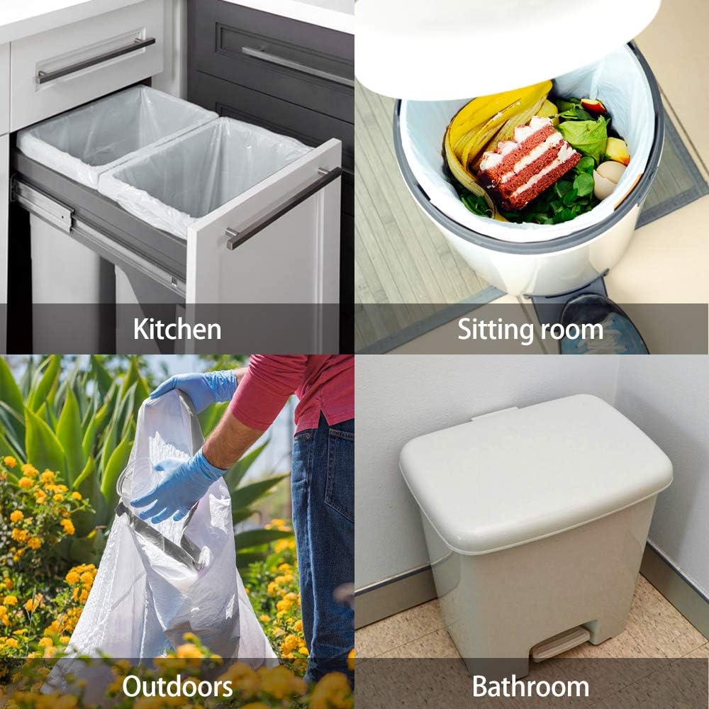 Teivio 15 Gallon 60 Counts Strong Tall Kitchen Drawstring Trash Bags, Medium Plastic Garbage Bags for Home Kitchen Office Garden Outdoor Tall Trash Can, Waste Bin Liners White