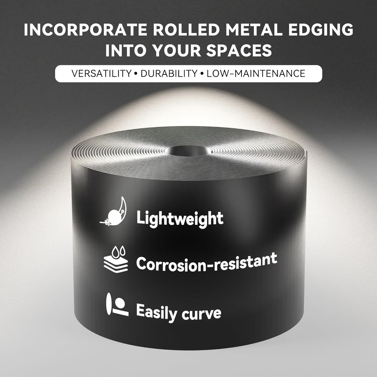Worth Galvanized Steel Landscape Edging 6" x25' Metal Garden Edging Roll Flexible Bender Border with 8Pcs Stakes for Lawn, Flower Bed Edges, Black