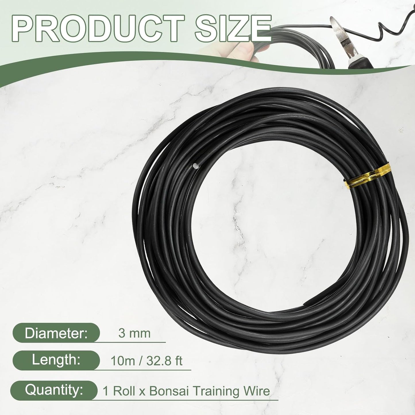 Bonsai Training Wire, 3 mm x 32.8 ft Anodized Aluminum Floral Plant Training Wire Bendable Metal Stems Accessories for Gardening Branch Fixing Crafts (Black)