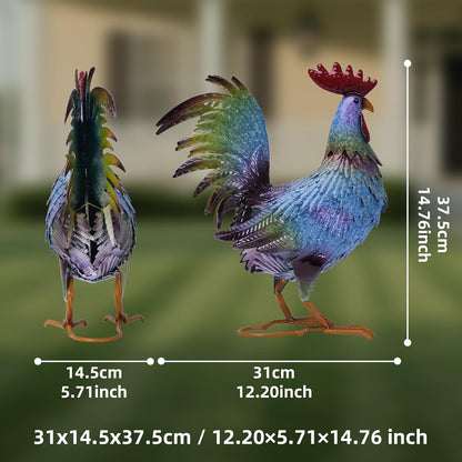 Metal Chicken Garden Sculptures & Statues,Vivid Lawn Ornaments for Garden Decorations Outdoor, Blue Rooster Gift for Housewarming,Home Decoration for Christmas Holiday