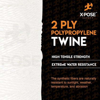 Polypropylene Tying Twine - 2 Ply White Plastic Poly String 4200' Roll - Soft On Hands - Heavy Duty Outdoor & Indoor Tie Line - Baling, Shipping & Bundling Twine, Packaging Rope 4 Pack