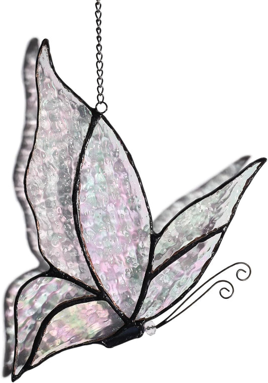 Holographic Butterfly Sun Catcher Stained Glass Window Hanging, 7 * 5 inches Stained Glass Butterfly Decor, Holographic Butterfly Lover Gift for Women, Men, Wife, Lovers, and Mom