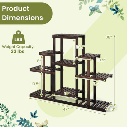 COSTWAY 6-Tier Multifunctional Wood Flower Stand, Shelf Holder for Multiple Plants, Freestanding Plant Rack for Garden, Patio, Balcony, Living Room, Indoor, Outdoor