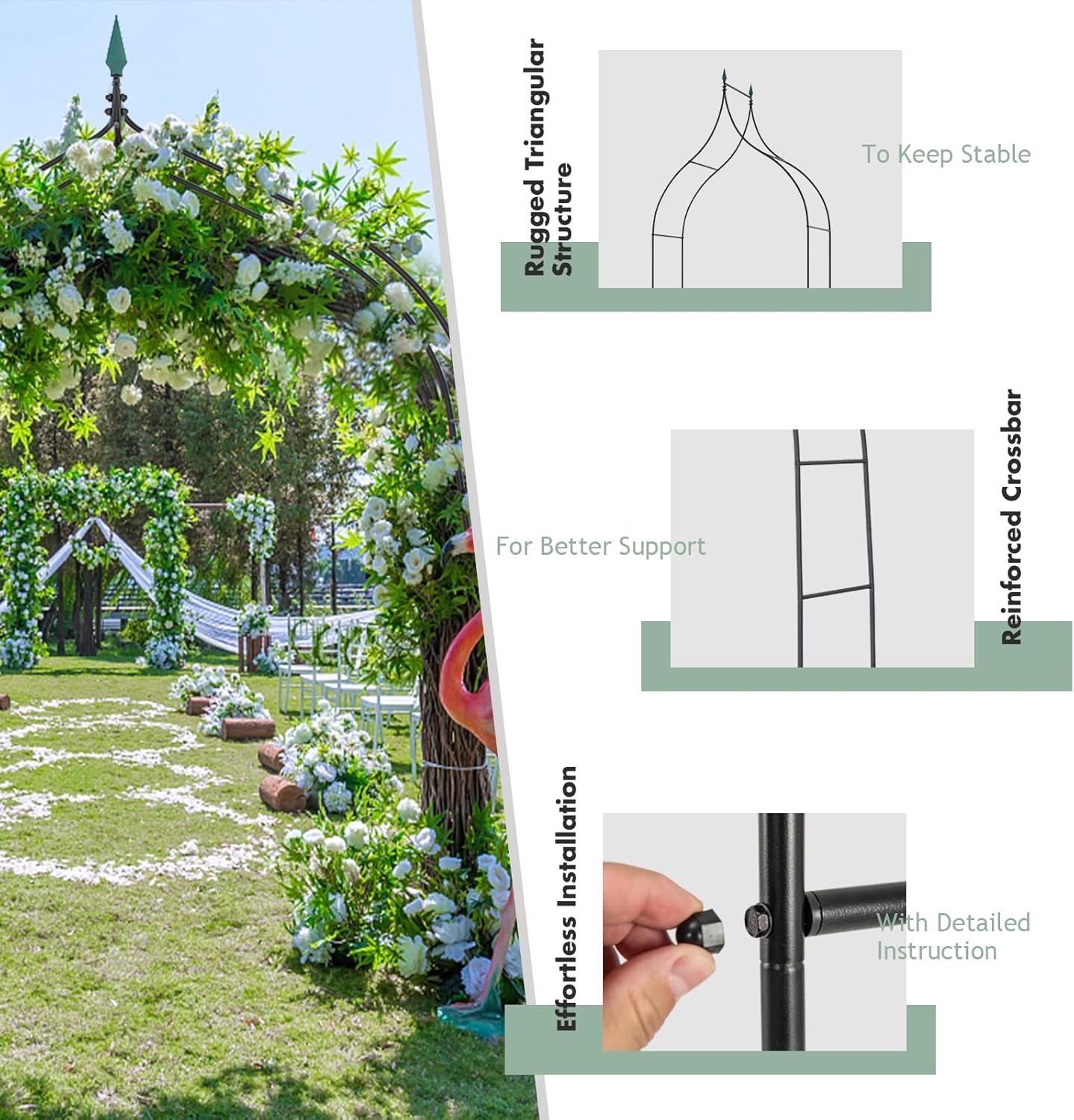 S AFSTAR 9.5 Ft Metal Arch, Outdoor Garden Arch for Various Climbing Plant Flower, Wedding Backdrop Stand Archway Arbor for Wedding Garden Party Ceremony Gothic Style Decoration, Easy-to-Assemble (1)