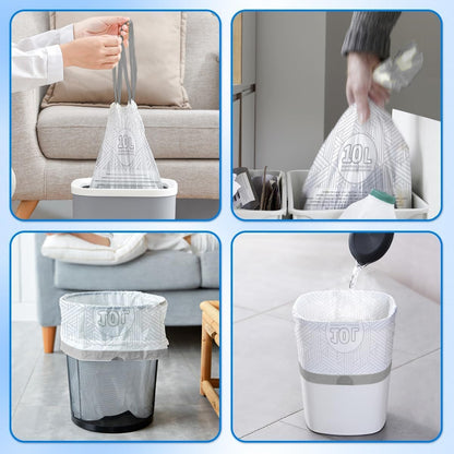 OKKEAI 3 Gallon Drawstring Trash Bags, White Small Bathroom Garbage Bags – 90 Count Tear-Free, Heavy Duty Printed Liners, Leak-Proof White Trash Bag for Kitchen, Office, Multipurpose Use