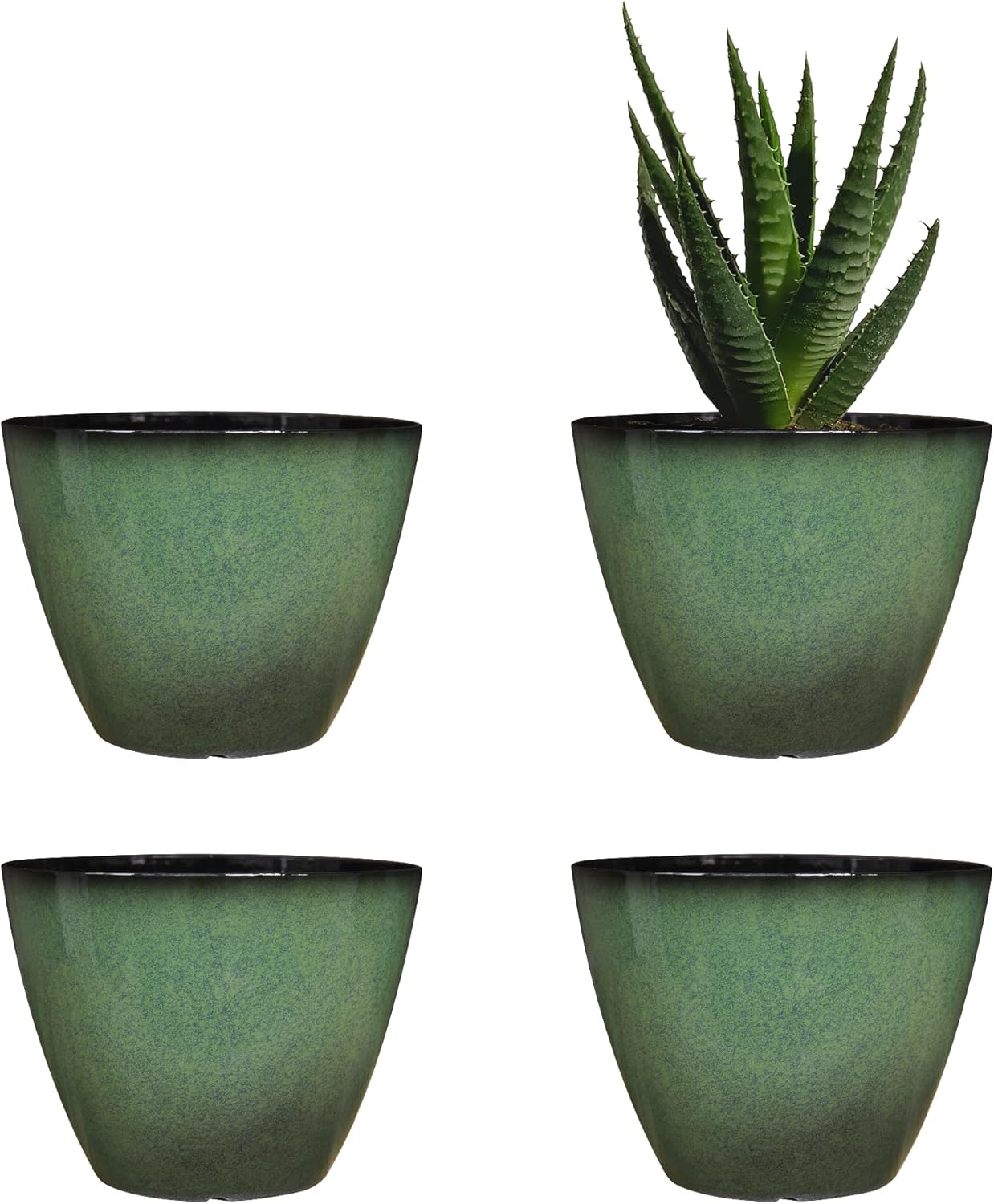 4 Pack 8 inch Plant Pots, Plastic Planter for Indoor Outdoor Plant with Drainage Holes and Saucers, Flower Pots for Garden Home Decor(Green, 4pcs)