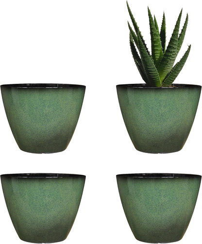 4 Pack 8 inch Plant Pots, Plastic Planter for Indoor Outdoor Plant with Drainage Holes and Saucers, Flower Pots for Garden Home Decor(Green, 4pcs)