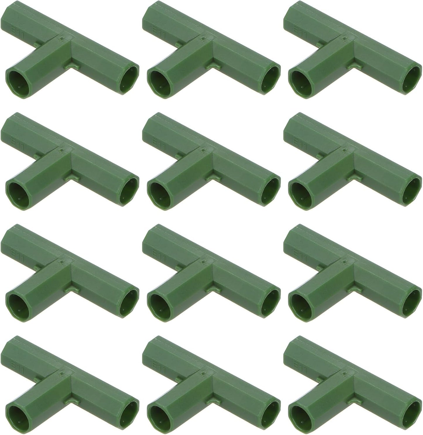 12 Pcs 11mm Greenhouse Frame Building Connectors, 3 Way Flat Pipe Fitting for Grape Trellis/Sunscreen Shed/Gardening Plant Stakes, Greenhouse Accessories [Green]