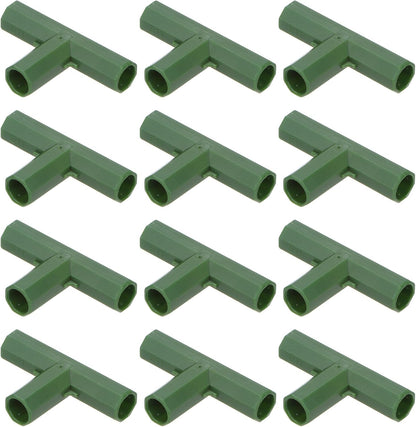 12 Pcs 11mm Greenhouse Frame Building Connectors, 3 Way Flat Pipe Fitting for Grape Trellis/Sunscreen Shed/Gardening Plant Stakes, Greenhouse Accessories [Green]