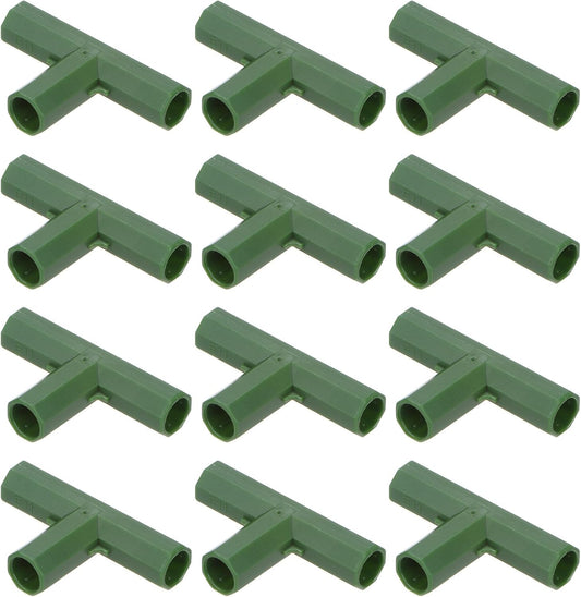 12 Pcs 11mm Greenhouse Frame Building Connectors, 3 Way Flat Pipe Fitting for Grape Trellis/Sunscreen Shed/Gardening Plant Stakes, Greenhouse Accessories [Green]