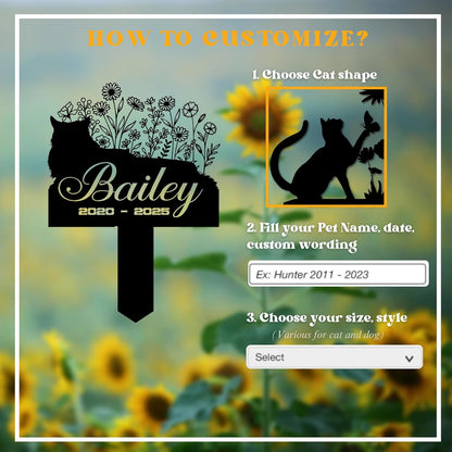 Cat Headstone and Grave Marker – Personalized Outdoor Grave Marker for Pets with Custom Name and Year, Durable Metal Cat Tombstone for Garden Tribute