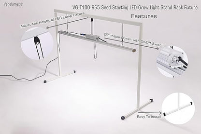 LED Grow Light Lamp Stand for Plant Seedling Germination Vege Flower Growth,Full Spectrum CRI 90+ White Light CCT 6500K,Isolated Dimming Power with On/Off Switch,Height Adjustable,100W,4FT