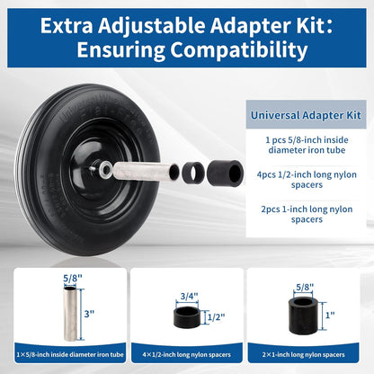 RRQ 4.80/4.00-8 Tire Flat Free, 14.5" Solid Wheelbarrow Tire with 3" Centered Hub and 3/4" Bearings(Comes with 5/8" ID Iron Tube Adapter), Universal Fit 4.80-8, 4.00-6, 3.50/2.50-8 Wheelbarrow Wheels