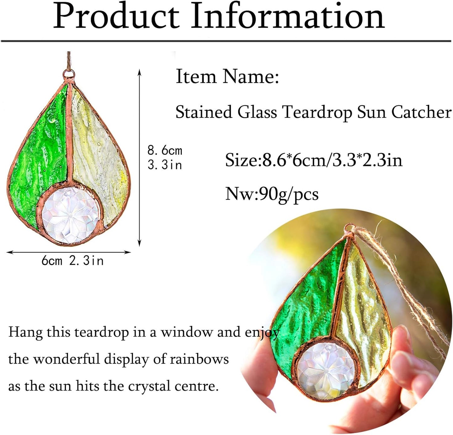 H&D HYALINE & DORA Art Stained Glass Window Hangings Ornament,Suncatchers Teardrop Pendant,Gift Boxed
