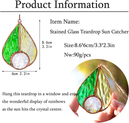 H&D HYALINE & DORA Art Stained Glass Window Hangings Ornament,Suncatchers Teardrop Pendant,Gift Boxed