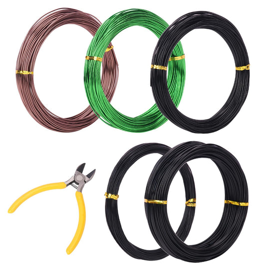 5 Roll 98 Feet Color Aluminum Bonsai Training Wire, Anodized Bonsai Training Wires with Cutter, 1.0mm, 1.5mm, 2.0mm Bonsai Wire for Tree Shaping & Plant Training(490 Feet Total)