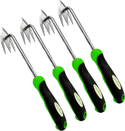 Garden Guru Root Weeder Tool with Ergonomic Handle - Stainless Steel Weed Puller for Planting, Weeding, Flower and Vegetable Care in Lawn Garden Yard | Rust Resistant (4 Pack)