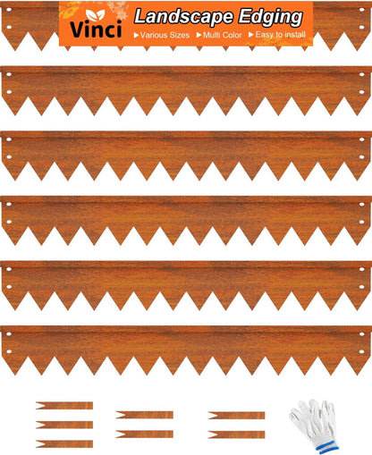 Vinci Landscape Edging Border, 40" L x 8" H 6Pack 20FT Total Rusted Corten Steel Garden Edging with Spikes, Sturdy Elegant Metal Lawn Broder for Flower Beds, Pathways, Paver Edges and Yard