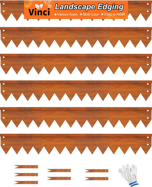Vinci Landscape Edging Border, 40" L x 8" H 6Pack 20FT Total Rusted Corten Steel Garden Edging with Spikes, Sturdy Elegant Metal Lawn Broder for Flower Beds, Pathways, Paver Edges and Yard