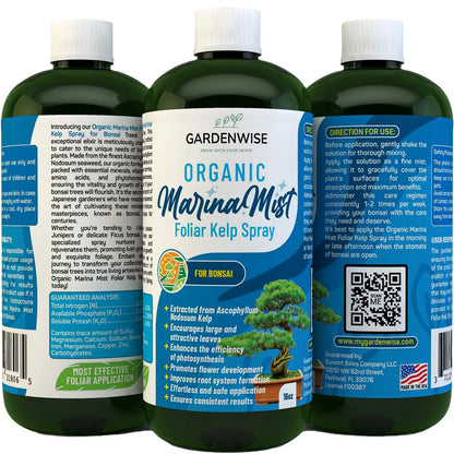 Organic Marina Mist Foliar Spray for All Live Indoor and Outdoor Bonsai Tree Plants | Micro Nutrients for Vital Bonsai Health | Gentle Formula | Liquid Plant Food | Quick Results (16 oz)