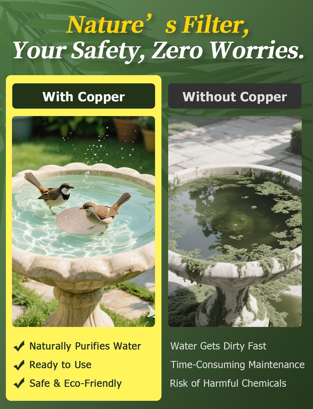 Mellbree Bird Bath Copper Disc, 0.6mm Reinforced 99.99% Pure Copper Cleaning Disk for Physical Safe