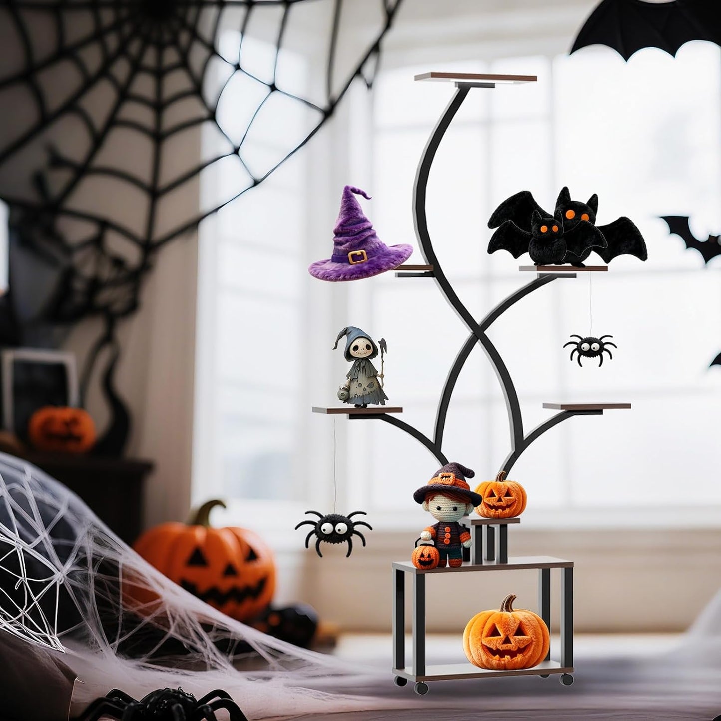 Halloween Plant Stand with Grow Lights, 8-Tiered Metal Shelf for Spooky Home Decor, Display for Pumpkins & Eerie Plants, Create an Eerie Ambiance for Patio & Indoor