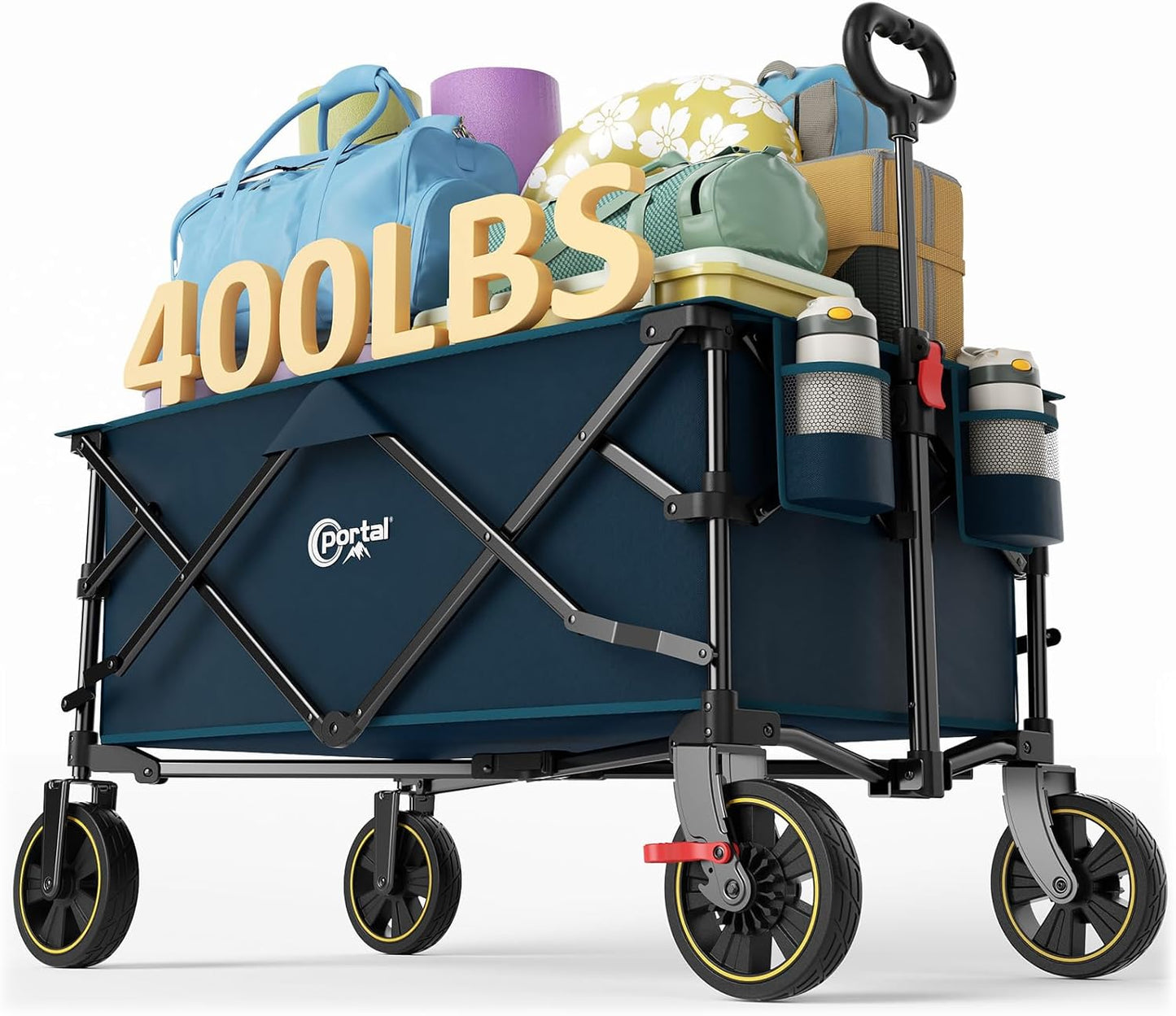 Portal Collapsible Folding Wagon Cart, 400 lbs Heavy Duty Foldable Wagons with Wheels & Brake, Utility Grocery carts for Apartment, Shopping, Outdoors Camping, Sports, Garden, Beach