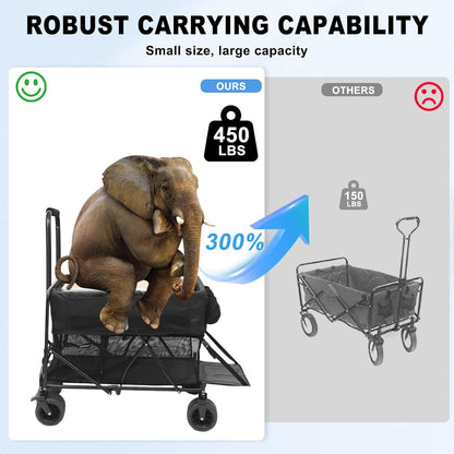 Nice C Push Wagon, Double Decker Wagon, Folding Wagon, Wagons Carts Foldable, Collapsible Wagons, 400L Capacity, Foldable, 47'' Extendable, 4" Wide All Terrain Wheels