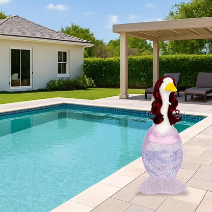 Mermaid Porch Goose Outfits with Red Wigs Colorful Mermaid Goose Costume for 23" Cute Porch Geese Statue Clothes for Summer Outdoor Patio Yard Lawn Decor