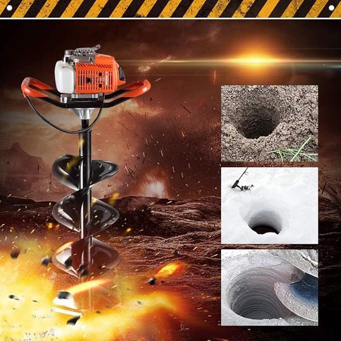 85cc Post Hole Digger 2-Stroke Petrol Gas Powered Earth Digger with 2 Extension Rods （12" & 20"）+ 3 Auger Drill Bits (4" 6" & 8") for Farm Garden Plant