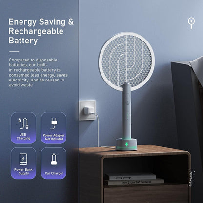 Electric Fly Swatter Racket, Mosiller 4000V 2 in 1 Bug Zapper with USB Rechargeable Base, Powerful Mosquitoes Trap Lamp & Fly Killer with 3-Layer Safety Mesh for Home, Indoor, Bedroom, Patio (2 Pack)