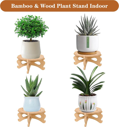 Plant Stand Indoor, Bamboo & Wood Plant Holders Indoor Stand, No Screws Required Stable Outdoor Plant Pot Stand, Wooden Stand for Plants Fit 5-15 Inch Pots, Support 190lb Adult