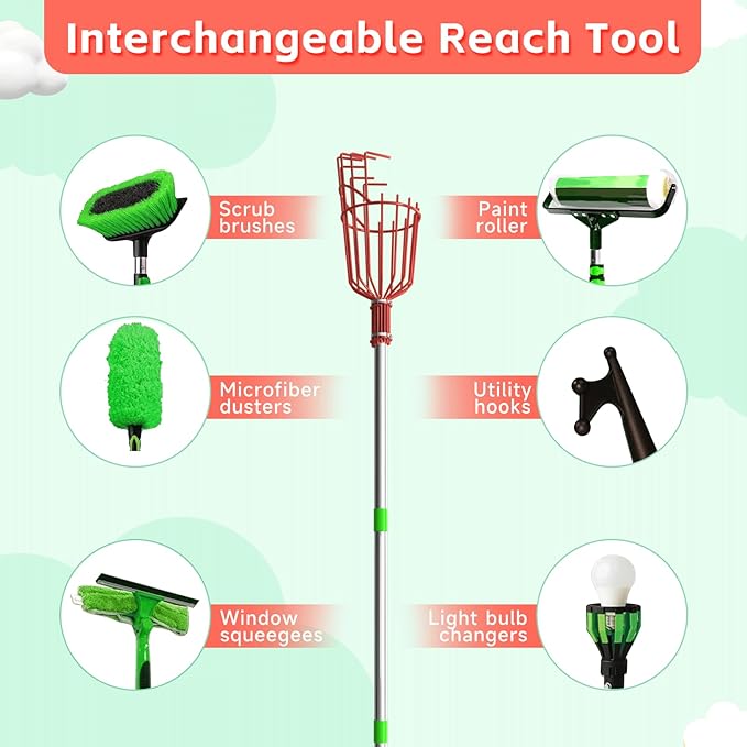 SHOUNAJIA 5-13FT Fruit Picker, Adjustable Long Handle Fruit Picker Pole with Basket, Fruit Picker Tool for Apple Lemon Orange Mango Avocado Fruit Mango Picking