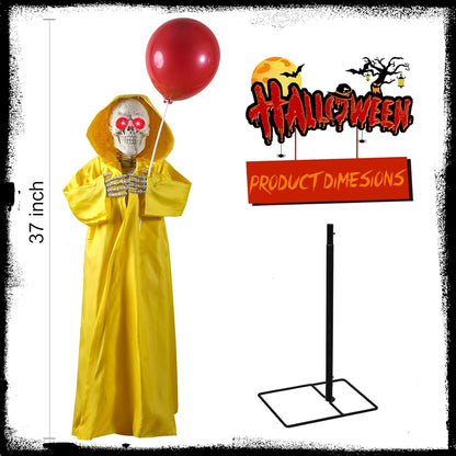 Halloween Animatronics Decorations Outdoor for Holding Candy and Gifts, 37 Inch Life Size with Balloon, Sound-Activated Sensor, Scary Decor for Home Party Indoor Outside Garden Lawn Grave Yard