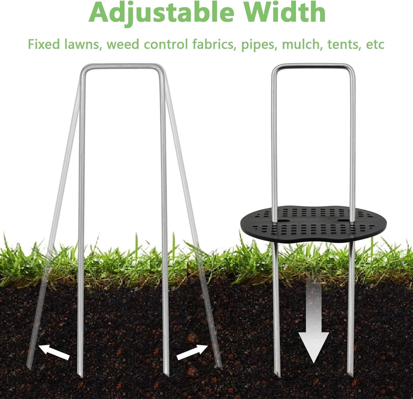 BDS-HOME 100sets Heavy Duty Garden Landscape Staples and Fixing Gasket with 1pc Pick Hook, 11 Gauge U Shaped Lawn Staples for Irrigation Hoses, Yard Weed Barrier, Fences and Tents, Decorations Fixed