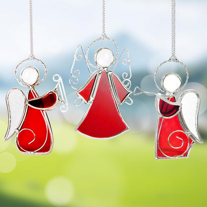 3PCS Handmade Angel Stained-Glass Sun-Catchers for Window Hangings, Stain Glass Angel Suncatchers Ornament Gifts for Women,Christmas Tree Decor Memorial Gifts for Mother's Day