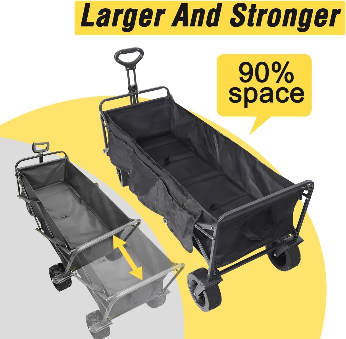 Beach Cart Large Capacity, Heavy Duty Folding Wagon Portable, Collapsible Wagon for Sports, Shopping, Camping Collapsible Foldable cart(440 LBS Capacity)