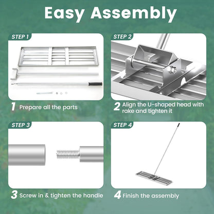 Goplus Lawn Leveling Rake, 42" x 10" Heavy Duty Level Lawn Tool w/ Ergonomic Handle for Soil, Effort-Saving Landscape Rake for Garden, Backyard, Golf Course, Farm, Pasture, Silver