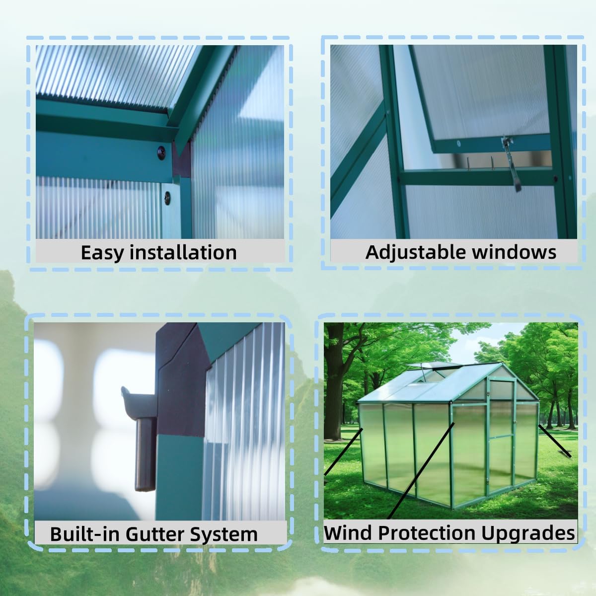 72*120in Greenhouse for Outdoors, Polycarbonate Greenhouse with Stronger Wind Protection and Roof Vent, Walk-in Large Aluminum Sunroom Winter Proof, Green