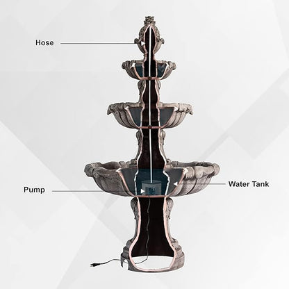 58.3" 3-Tier Outdoor Freestanding Water Fountain - Classic Leaf Design, Large Bird Bath with Pump - Ideal for Yard, Lawn and Garden Décor