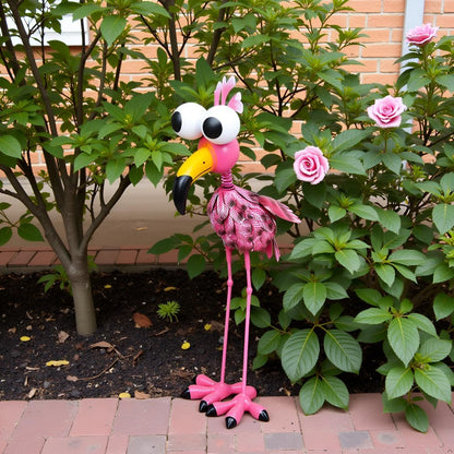 25'' Tall Flamingo Garden Statue, Metal Flamingo Outdoor Staute Waterproof, Pink Flamingo Yard Art Sculptures Decor for Yard, Lawn, Patio, Backyard