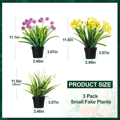 3 Pack Fake Small Plant Artificial Potted Flowers for Home Decor Fake Flower Plant Greenery Mini Faux Plant for Indoor Bedroom Living Room Office Shelf Bathroom Farmhouse Decor (Type 10)