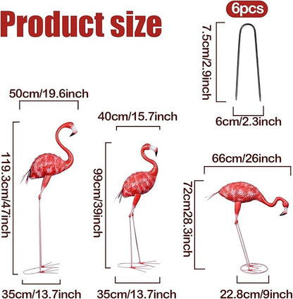 3Pcs Metal Flamingo Statues, Hot Pink Flamingo Outdoor Decor for Garden Home Patio Lawn Backyard Ornaments