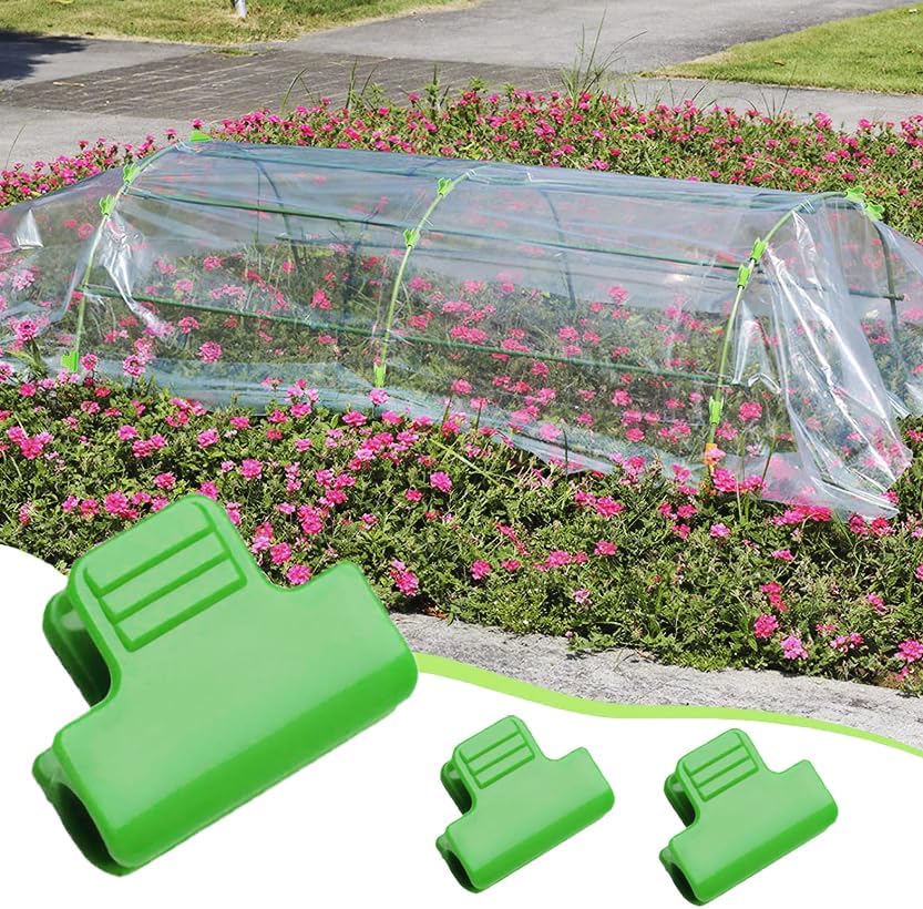 40pcs Garden Hoops for Netting, Greenhouse Clamps, Film Row Cover Netting Tunnel Hoop Clip Frame Shading Net Rod Clip for Fixing Season Plant Shed Cover Replacement, Green (11mm)