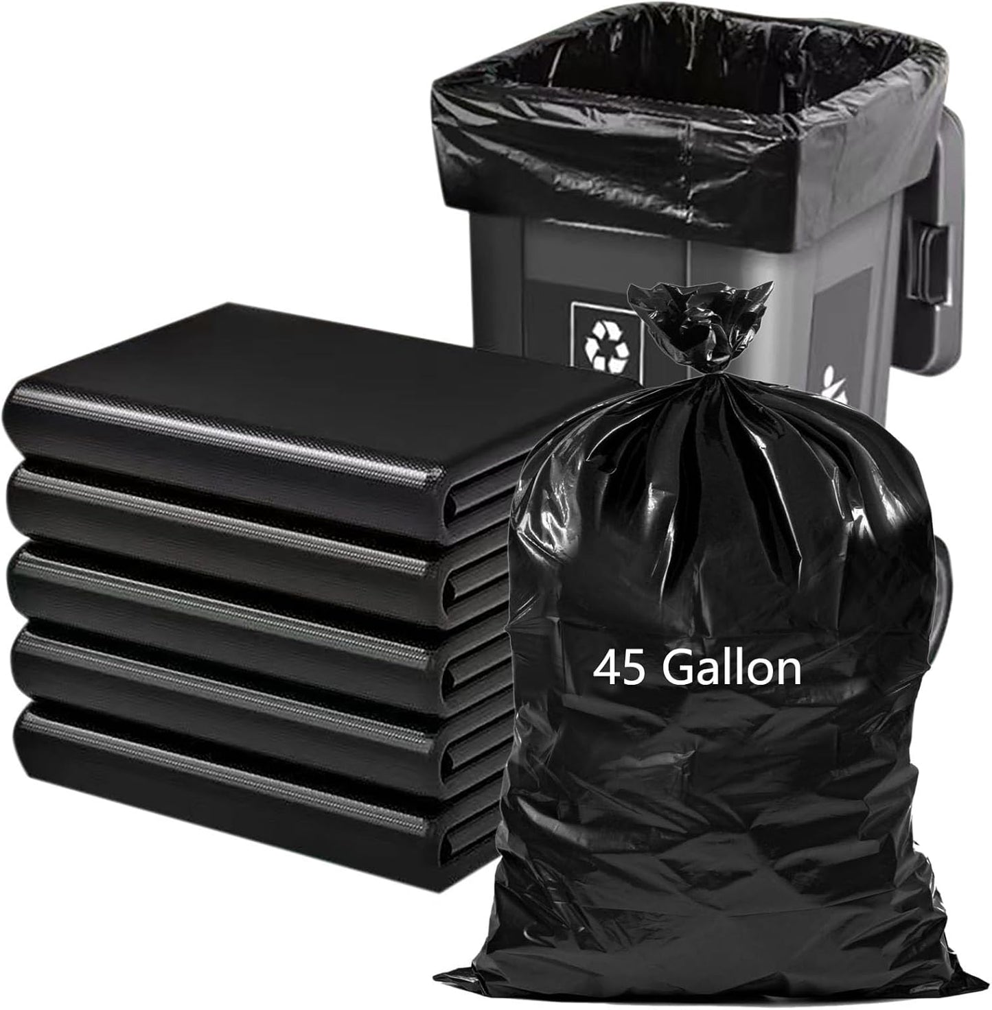 45 Gallon Trash Bags 1.8 Mil -39.3''x47.2'' Pack of 50 Thick Large Heavy Duty Multi-Use Garbage Bags Extra Large Strong Trash Can Liners for Office, Picnic,Kitchen, Bulk Bags (45 Gallon 50 Count)