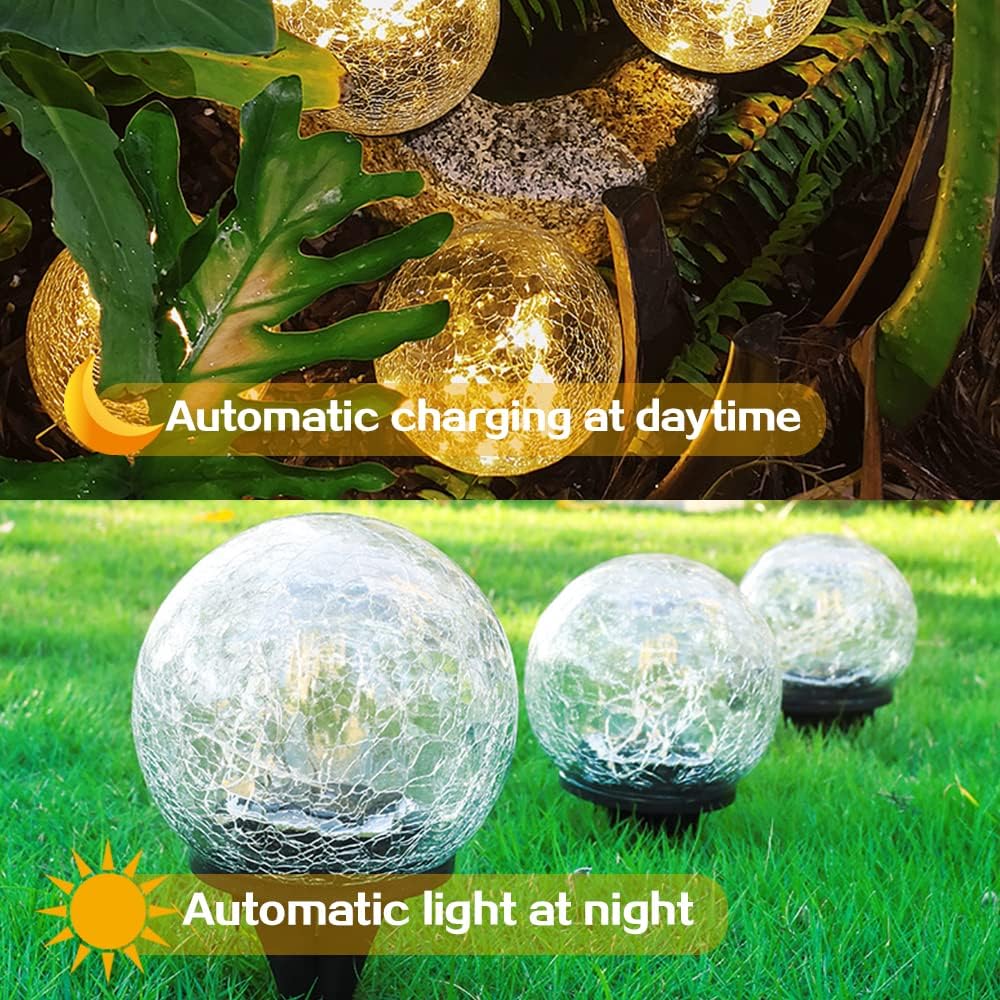TOMEX Solar Garden Lights, Cracked Glass Ball Waterproof Warm White LED for Outdoor Decor Decorations Pathway Patio Yard Lawn, 1Pack (4.7")