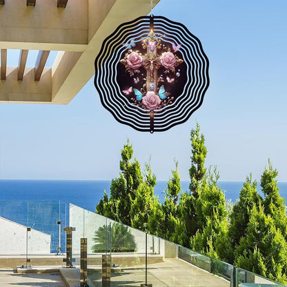 Jesus Cross Wind Spinner, Metal Wind Spinners Outdoor/Indoor, Cross Hanging Garden Decor for Outside, Stainless Wind Spinners for Yard and Garden 10 inch 3D (25.76X25 CM)