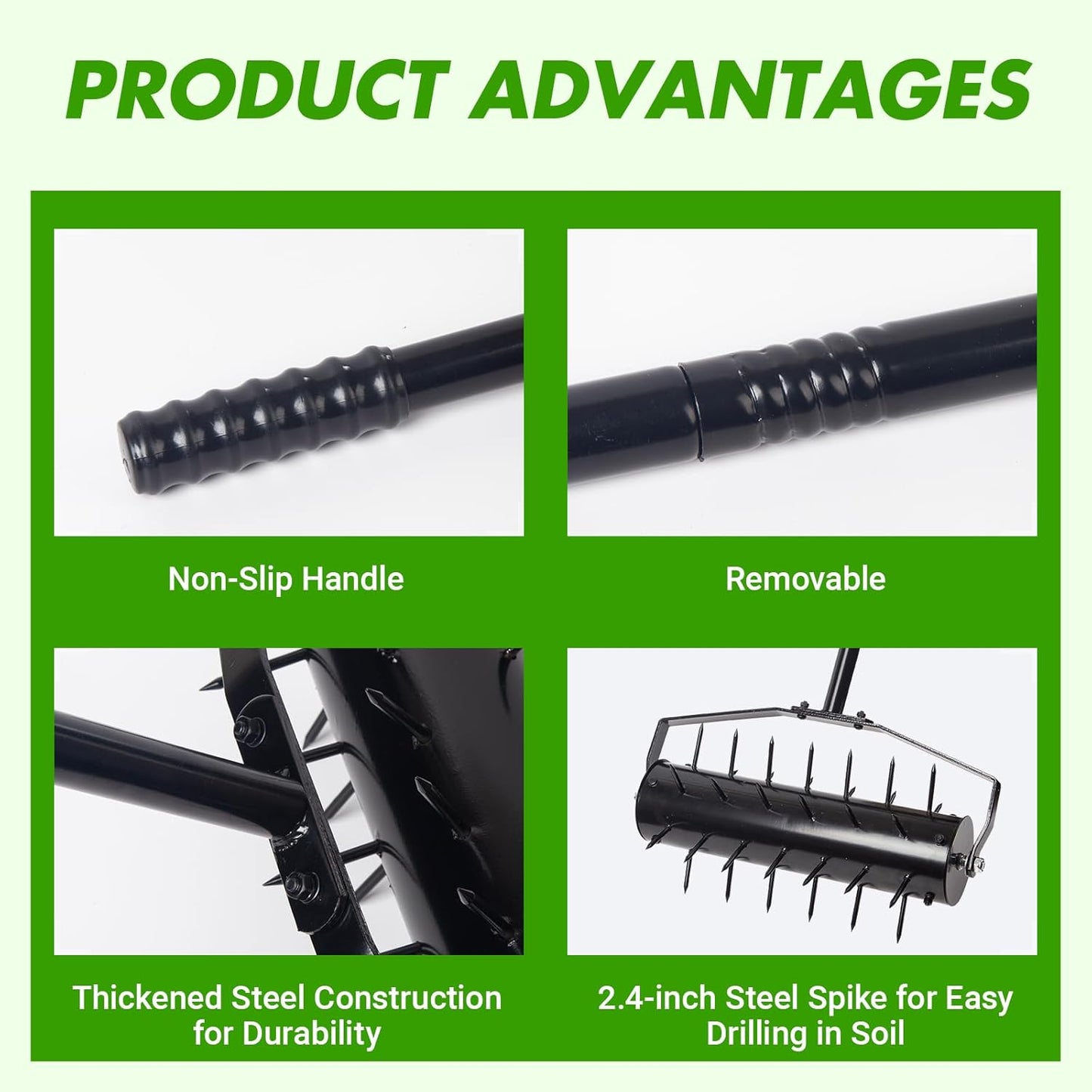 18 Inch Heavy Duty Rolling Lawn Aerator, Adjustable Weight Manual Roller Lawn Aerator Tool ，Heavy Duty Outdoor Manual Garden Lawn Tool for Yard Garden